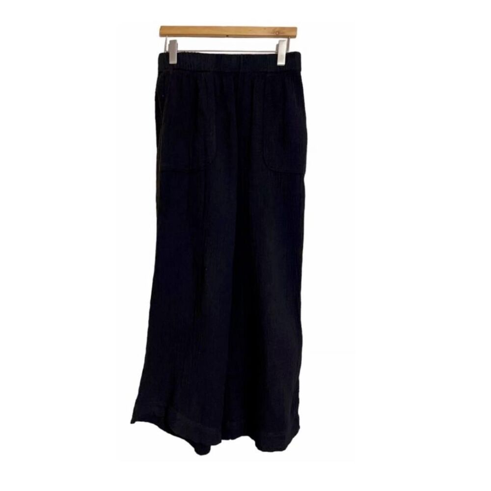 Intimately Free People Everything Wide-Leg Sleep Pant Black Crinkle Cotton Small